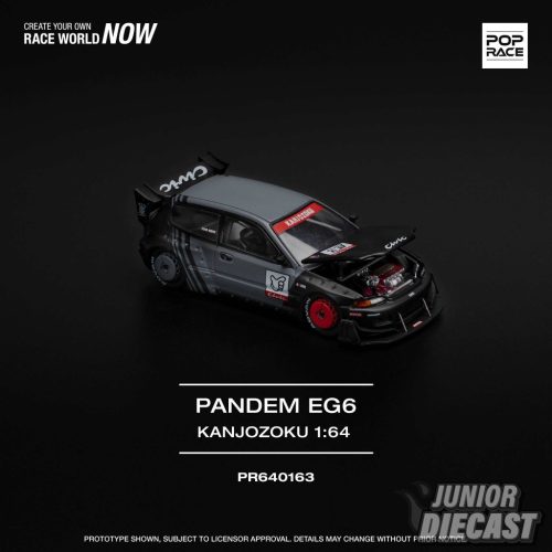 (Előrendelés) Pop Race 1/64 Pandem Civic EG6 *Kanjozoku*, black/gray/red