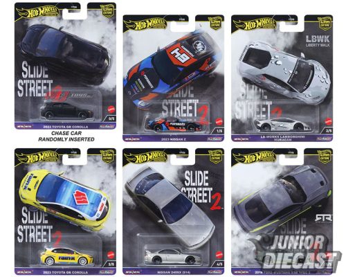 (Rendelhető) Hot Wheels Slide Street Car Culture bontatlan karton Chase eséllyel (10db autó)