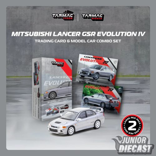 (Előrendelés) Tarmac Mitsubishi Lancer GSR Evolution IV + Trading Cards Combo Szett