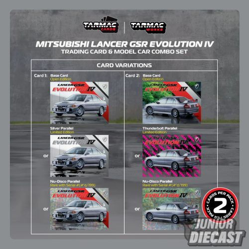 (Előrendelés) Tarmac Mitsubishi Lancer GSR Evolution IV + Trading Cards Combo Szett