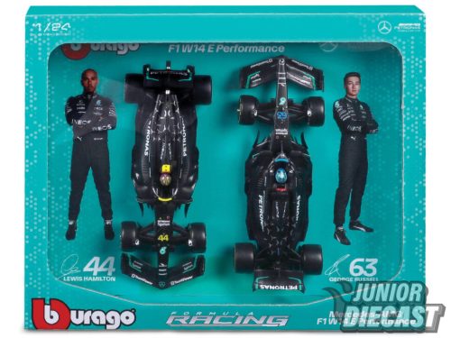 (Előrendelés) Burago 1/24 2023 Mercedes Benz AMG Petronas F1 W14 #44 Lewis Hamilton with #63 George Russell- 2 autós szett