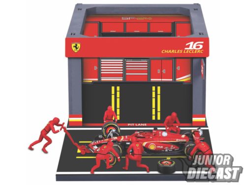 (Előrendelés) Burago 1/43 2024 Ferrari SF-24 #16 Charles Leclerc- Pit Stop szett
