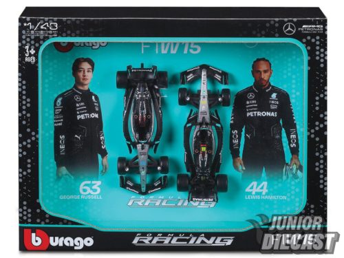 (Előrendelés) Burago 1/43 2024 Mercedes Benz AMG Petronas F1 W15 #44 Lewis Hamilton with #63 George Russell- 2 autós szett